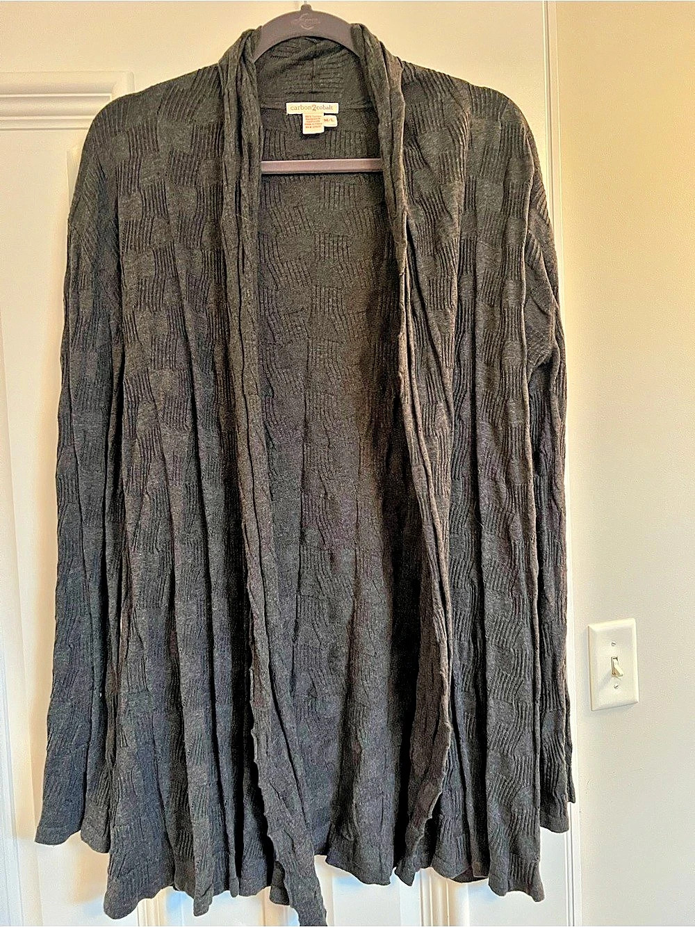 carbon2cobalt Women’s Pointelle Cardigan Charcoal Grey  M/L
